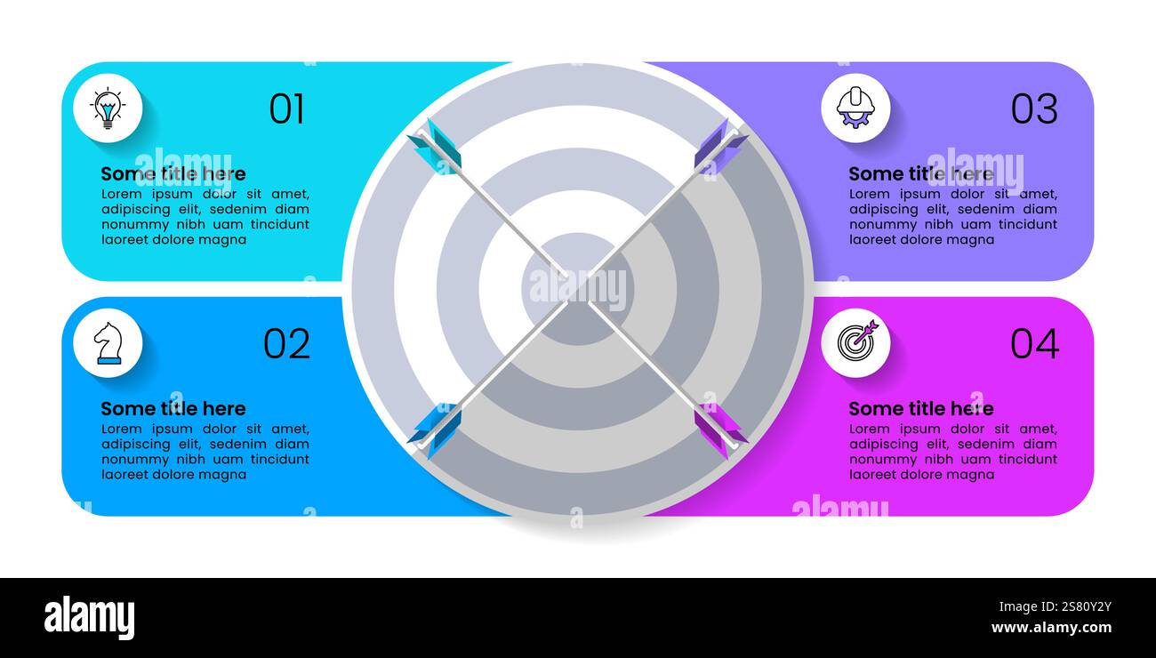Infographic template with icons and 4 options or steps. Dartboard. Can be used for workflow layout, diagram, banner, webdesign. Vector illustration Stock Vector