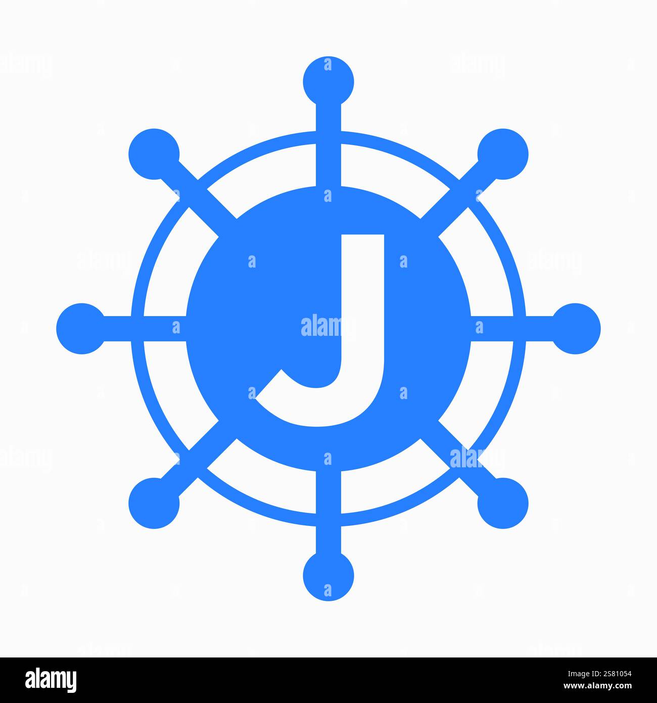 Initial Letter J Sailing Logo Design Vector Template Concept with Steering Ship Symbol Stock Vector