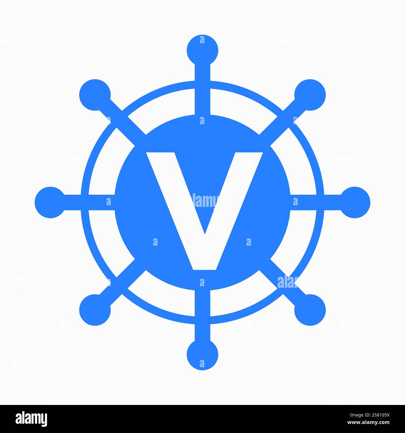 Initial Letter V Sailing Logo Design Vector Template Concept with Steering Ship Symbol Stock Vector