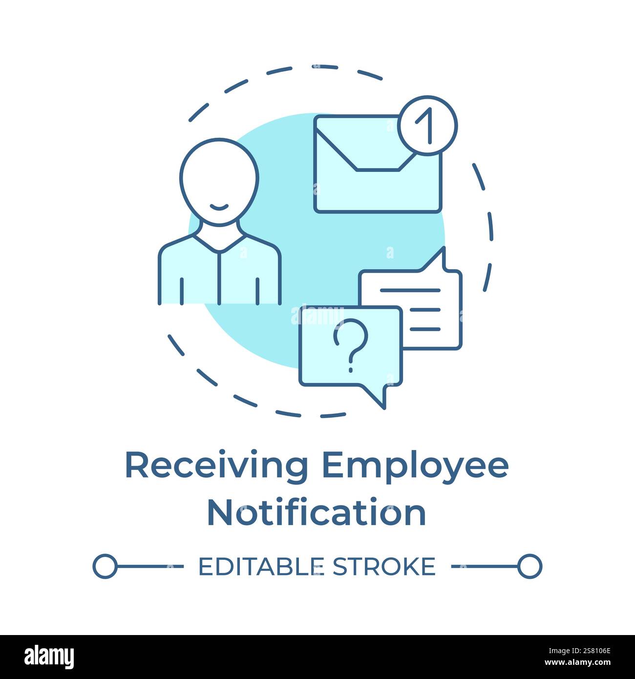 Receiving employee notification soft blue concept icon Stock Vector