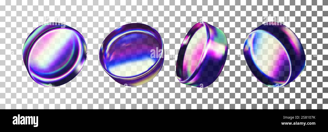 3d set of glass shapes with holographic effect Stock Vector Image & Art ...