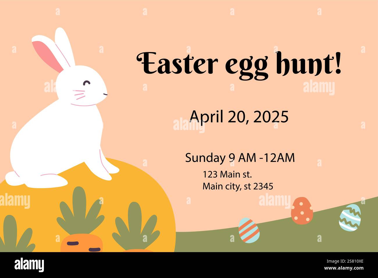Happy easter egg hunt invitation with geometric design for april event. Stock Vector