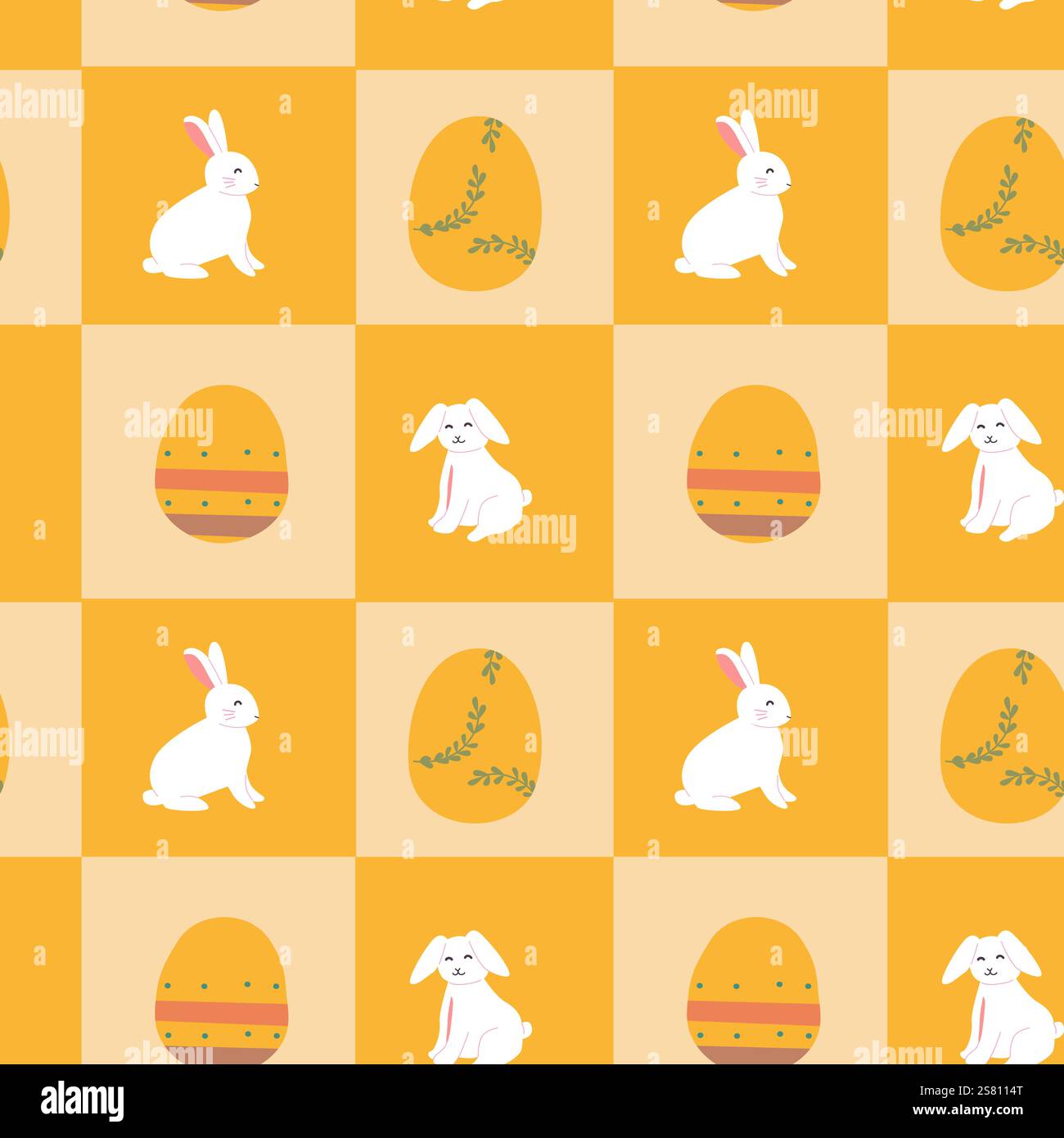 Happy easter geometric pattern with eggs and rabbits for festive design. Stock Vector