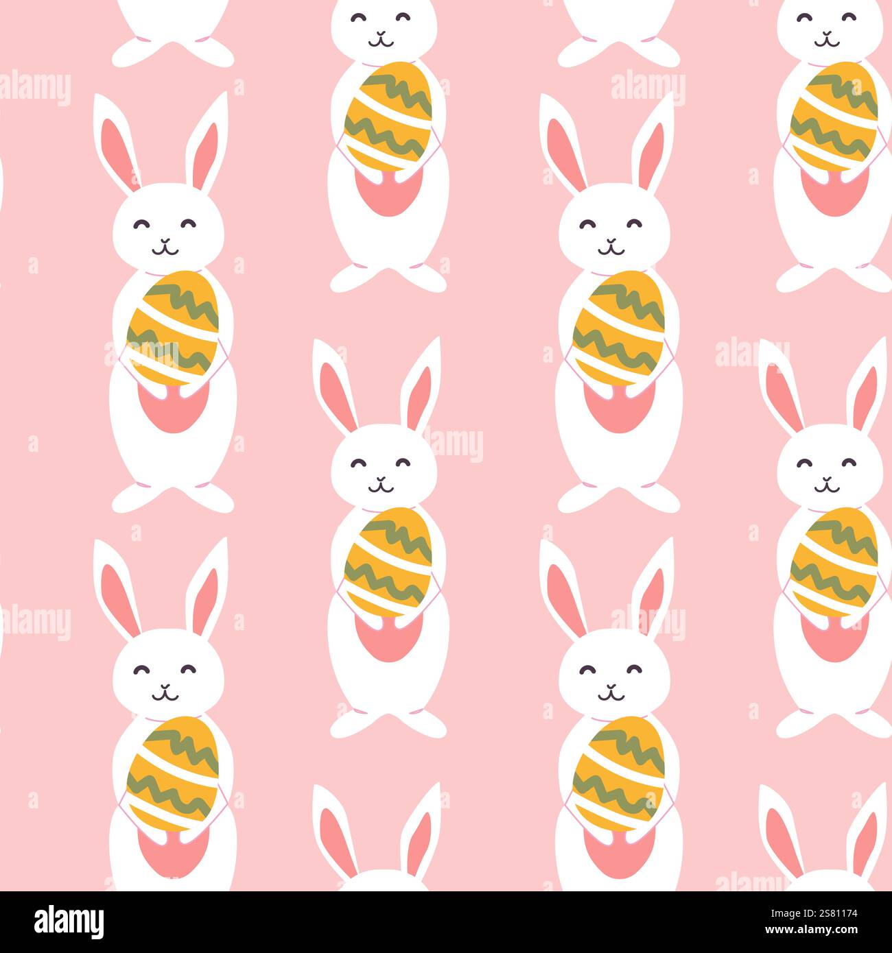 Cute easter bunny pattern with geometric eggs for holiday design and decoration. Stock Vector