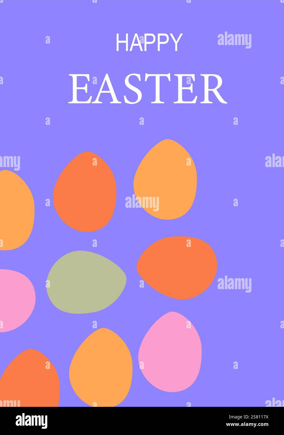 Colorful easter eggs on purple background with happy easter text. Easter card modern design Stock Vector