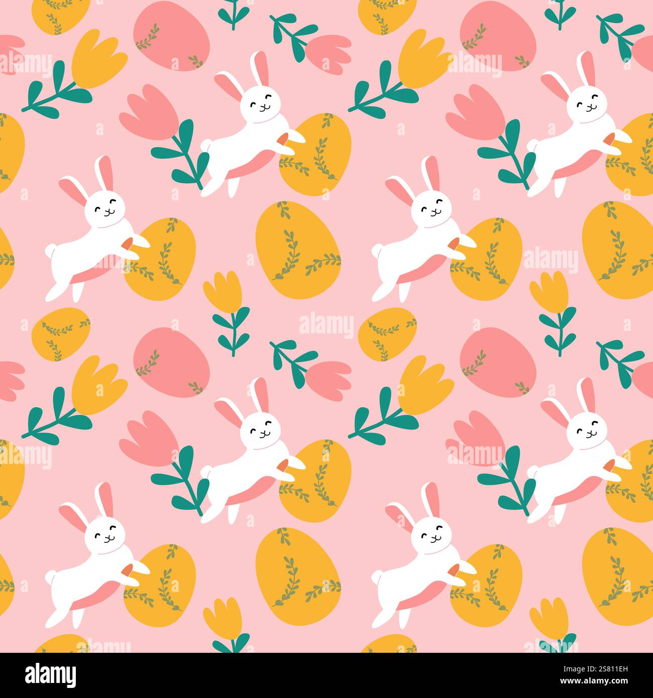 Happy easter bunny and egg pattern with floral geometry design. Stock Vector