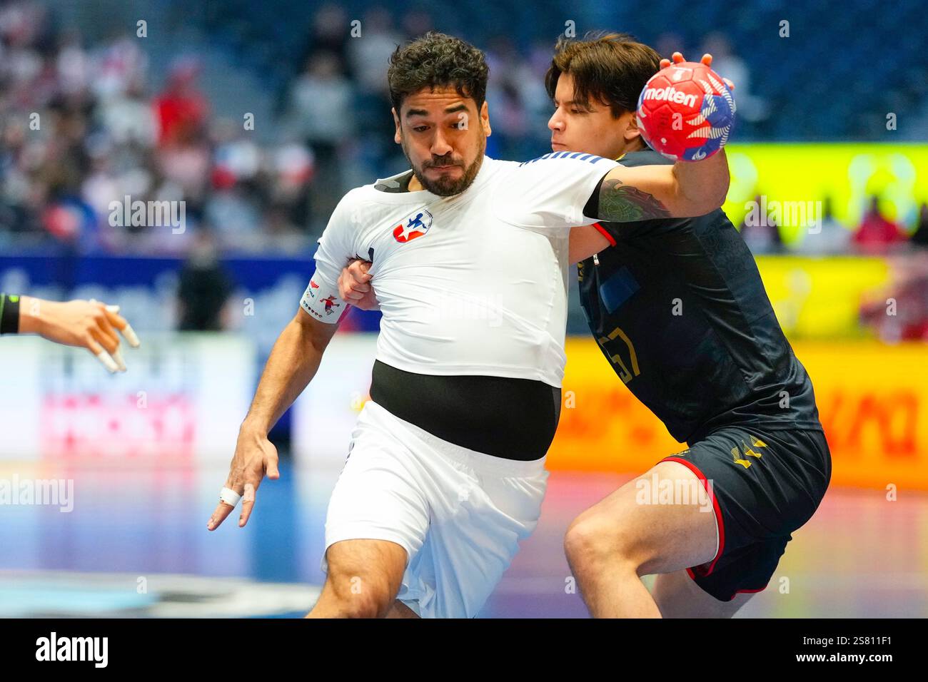 Chile's Rodrigo Salinas, left, and Japan's Nikita Nakaoki in action