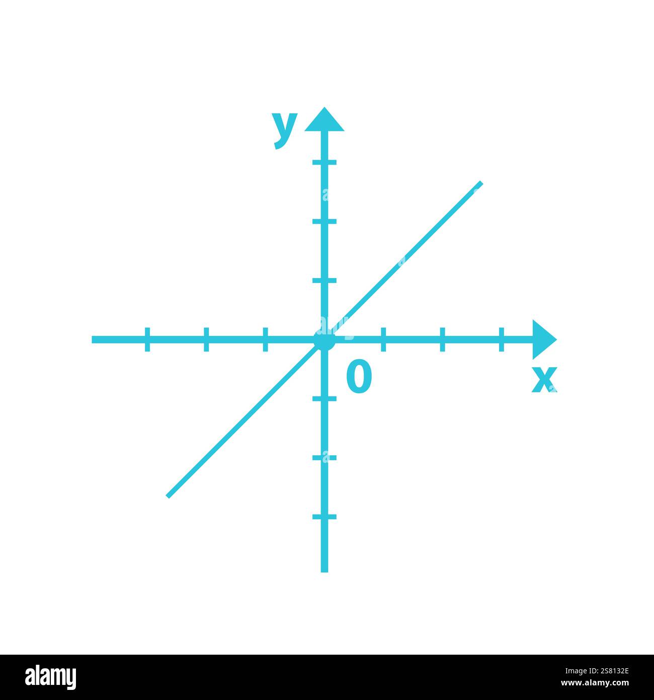 Linear function. Through the origin. Isolated on white. Blue icon set ...