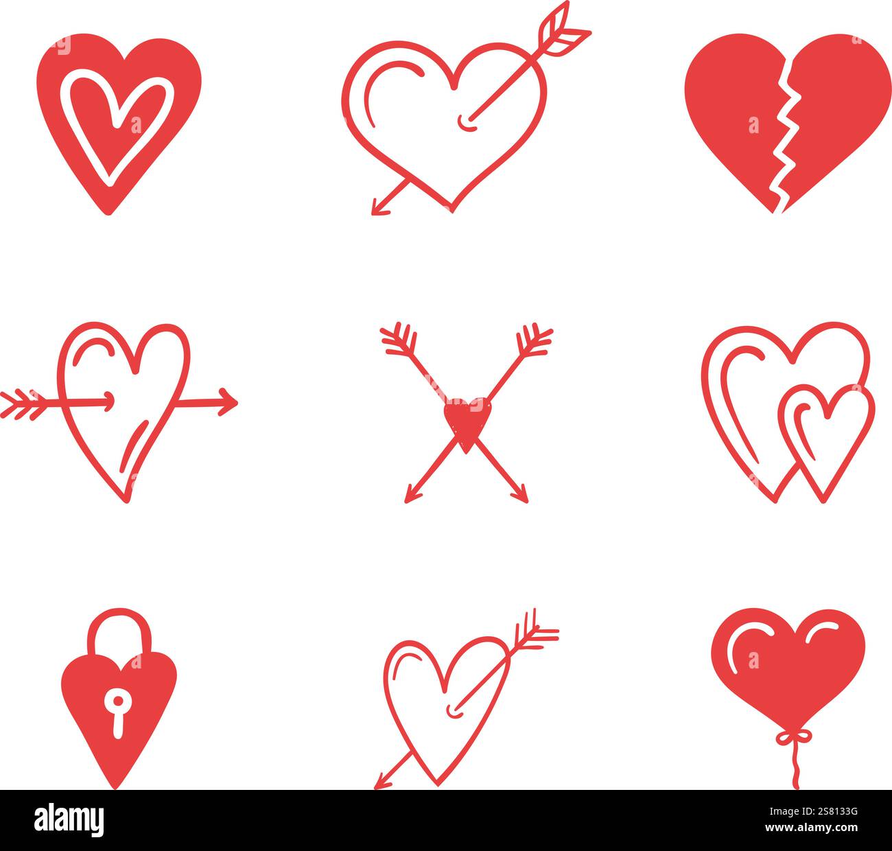 Set of red hand drawn hearts for Valentine's day, wedding and other ...