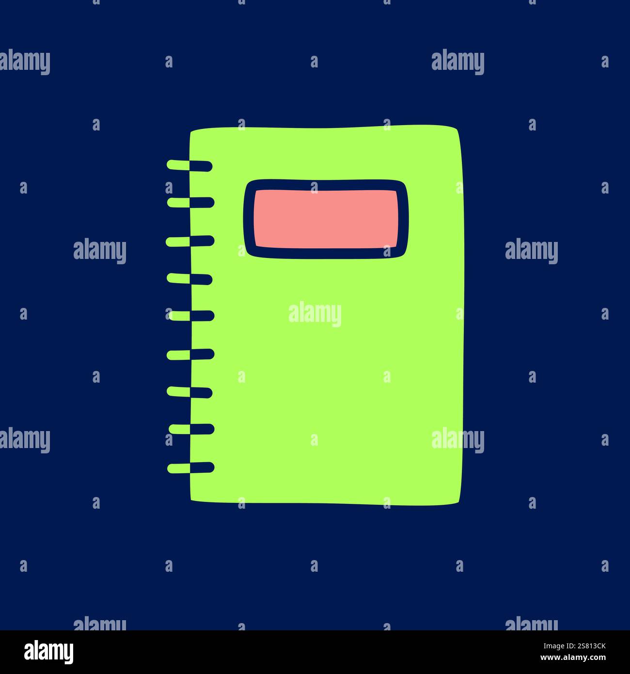 Doodle book or notebook icon hand drawn in a modern minimalistic style and colored on dark background. Vector illustration Stock Vector