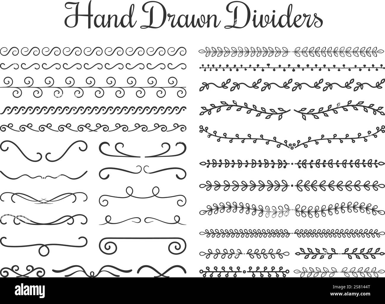 Set of hand drawn floral and calligraphic dividers, vector eps10 ...