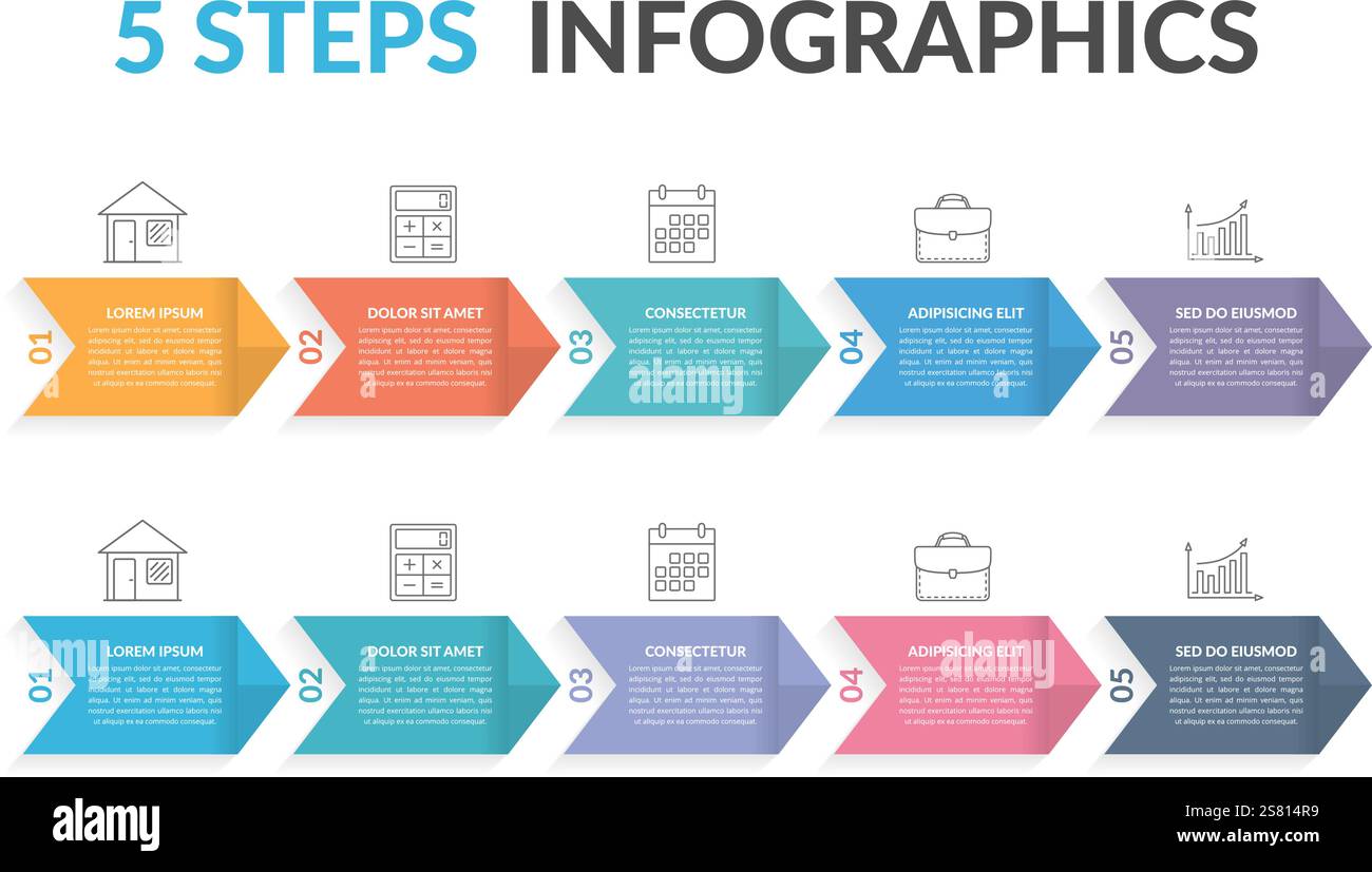 Infographic template with five steps with arrows, vector eps10 ...