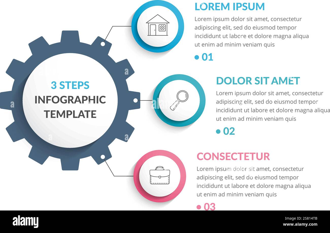 Infographic template with gear with three elements, steps or options ...