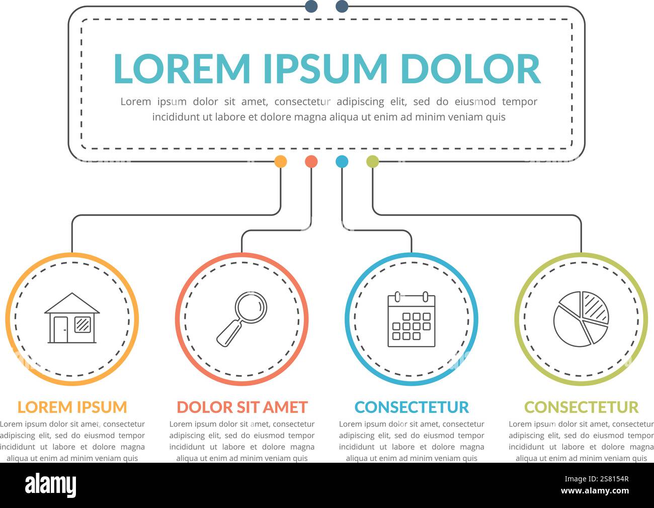 Infographic template with main idea and 4 steps or options, workflow, process chart, vector eps10 illustration Stock Vector