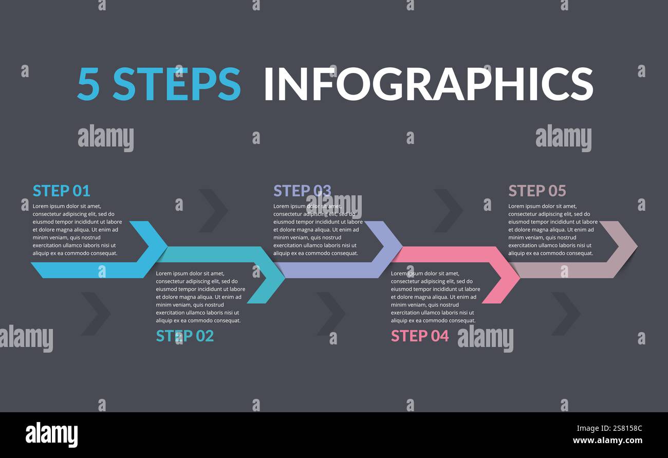 Infographic template with five steps with arrows, vector eps10 ...