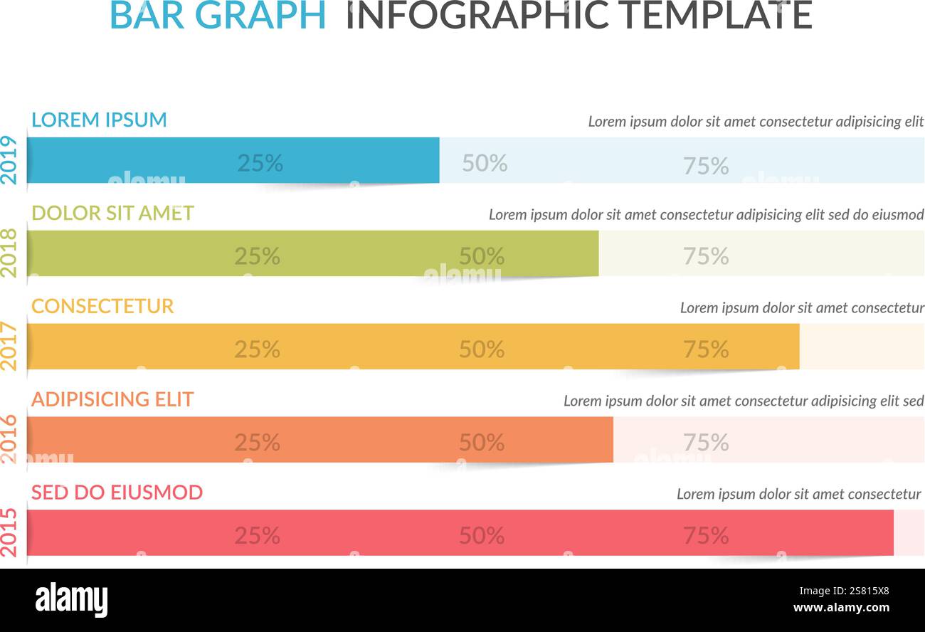 Horizontal bar chart template with five rows, vector eps10 illustration ...