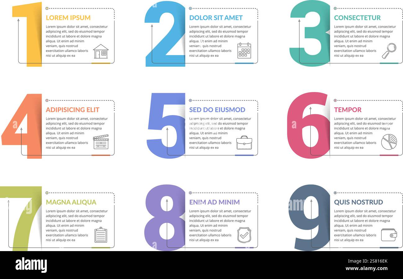 Set of nine numbers with place for your text, can be used as steps ...
