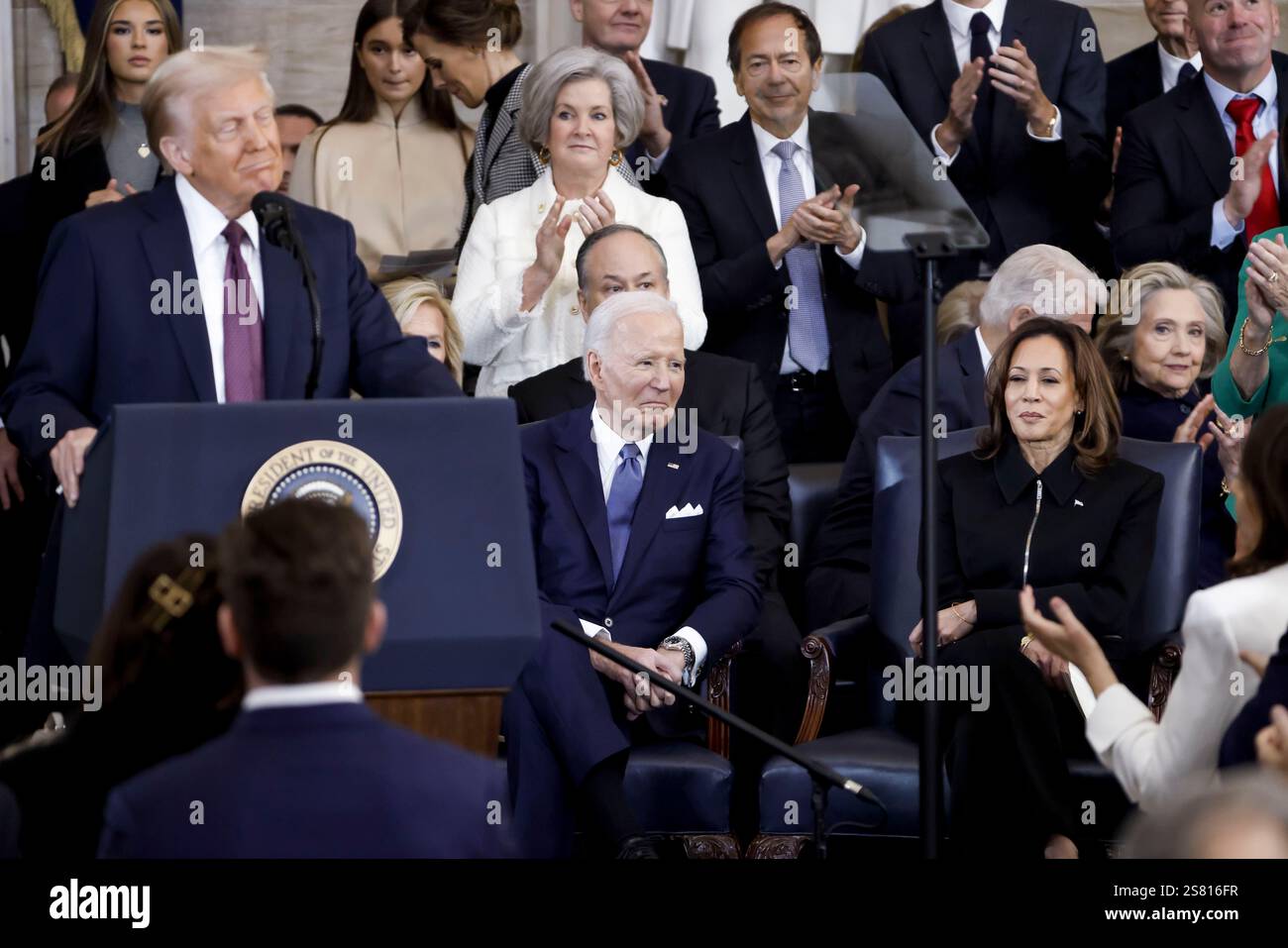President Donald Trump delivers remarks after being sworn in as the ...