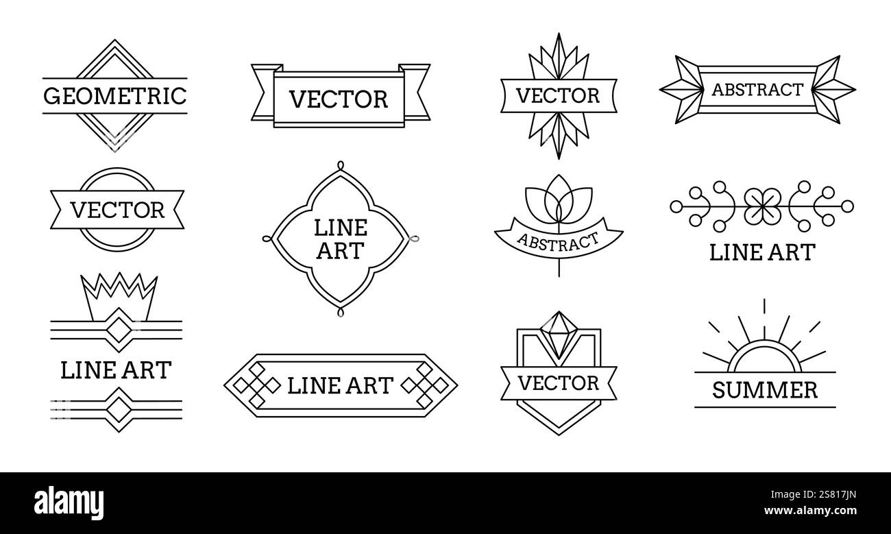 Minimal geometric line emblems. Simple abstract monochrome badges and ...