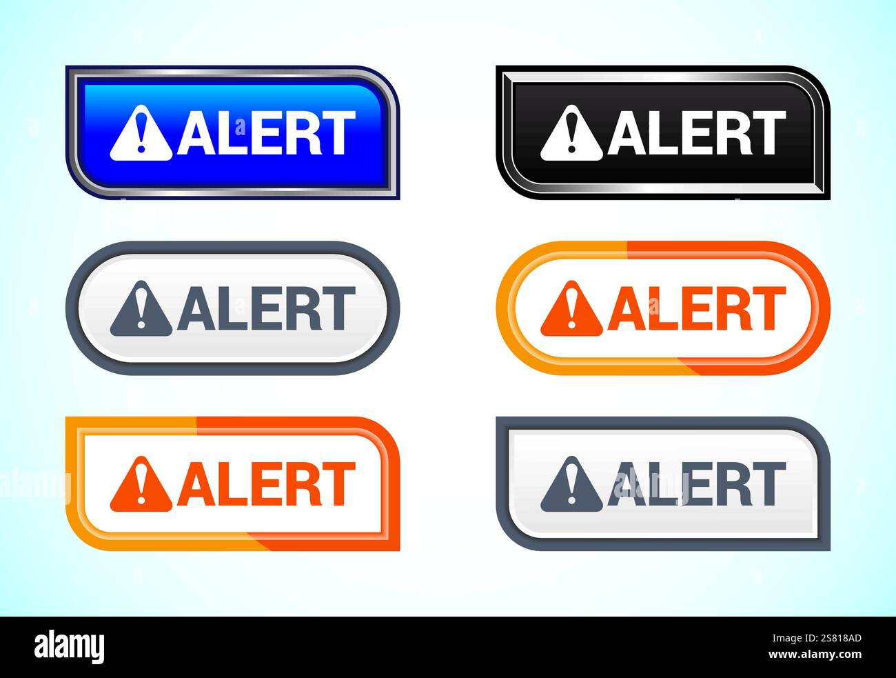 Alert button set of different shapes and colors. Suitable for mobile ...