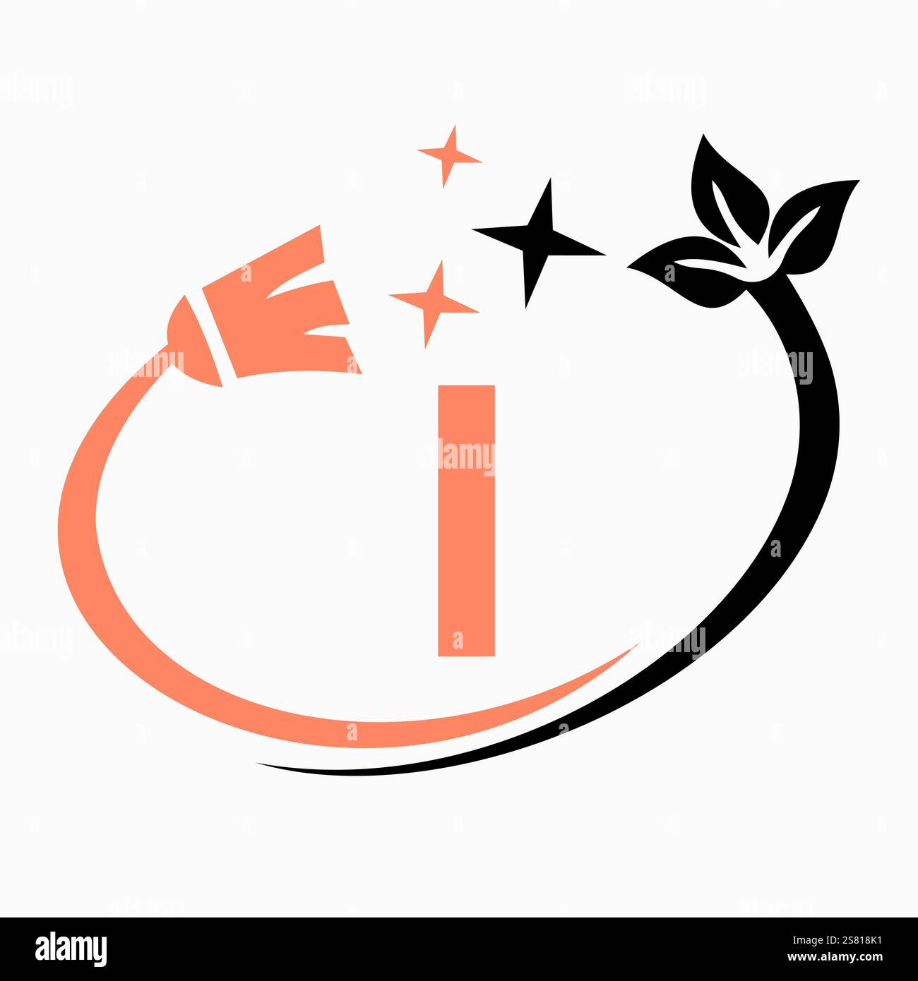 Monogram Letter I Clean Symbol Concept With Cleaning Brush Icon Vector Template Stock Vector