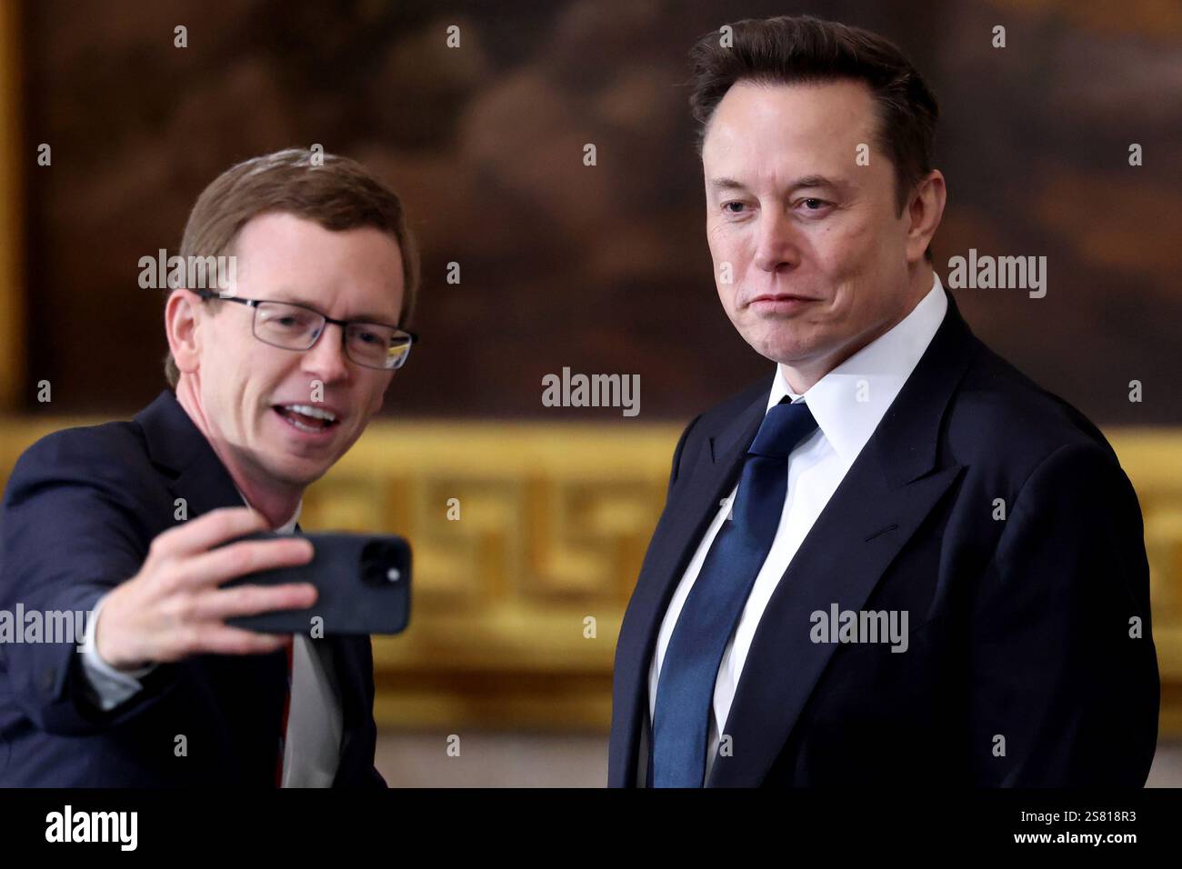 Washington, Dc, USA. 20th Jan, 2025. Elon Musk poses for a selfie as he ...