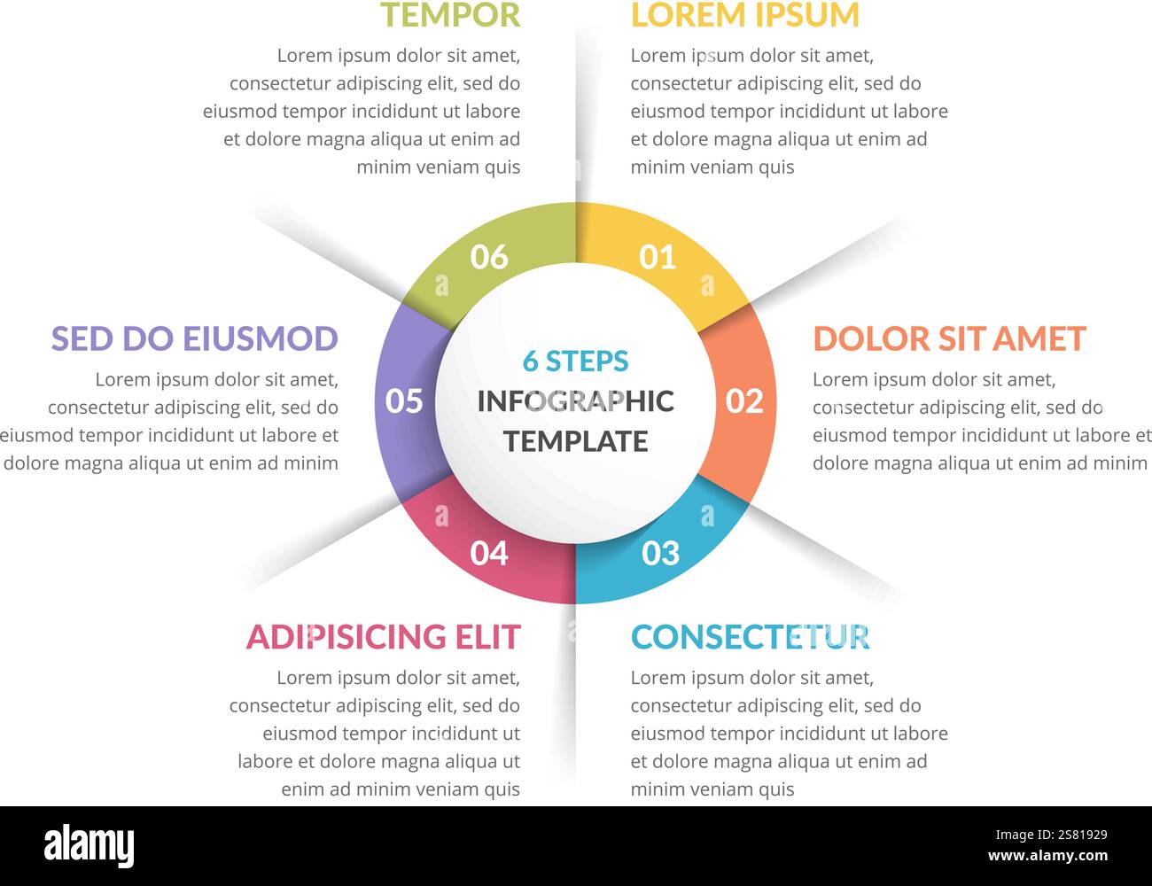 Circle infographic template with six steps or options, process chart ...