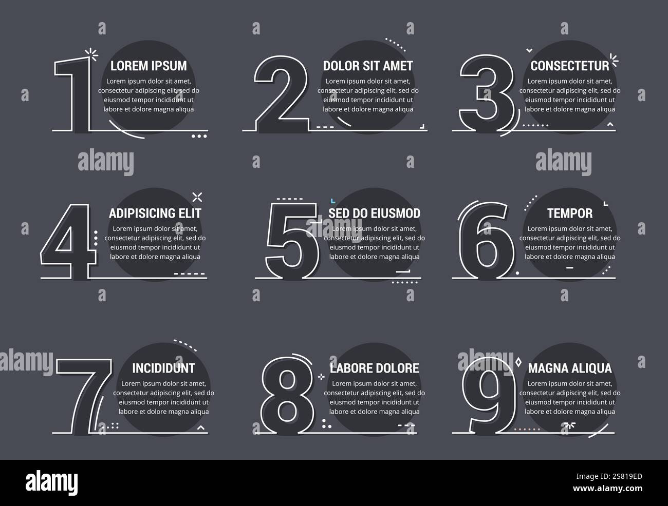 Set of line numbers with place for your text, can be used as steps ...