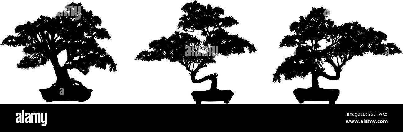 pine tree silhouettes, silhouette of a bonsai Stock Vector Image & Art ...