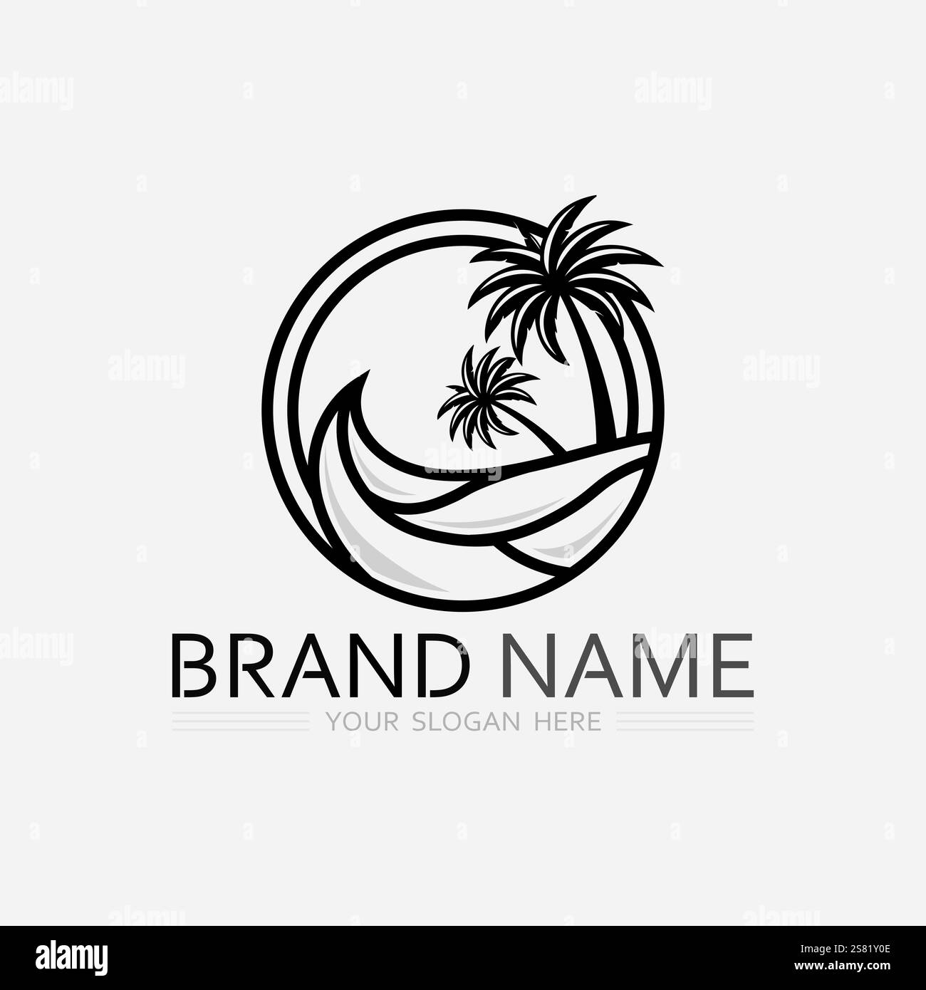 Palm Tree Beach Vintage Icon. Stock Vector
