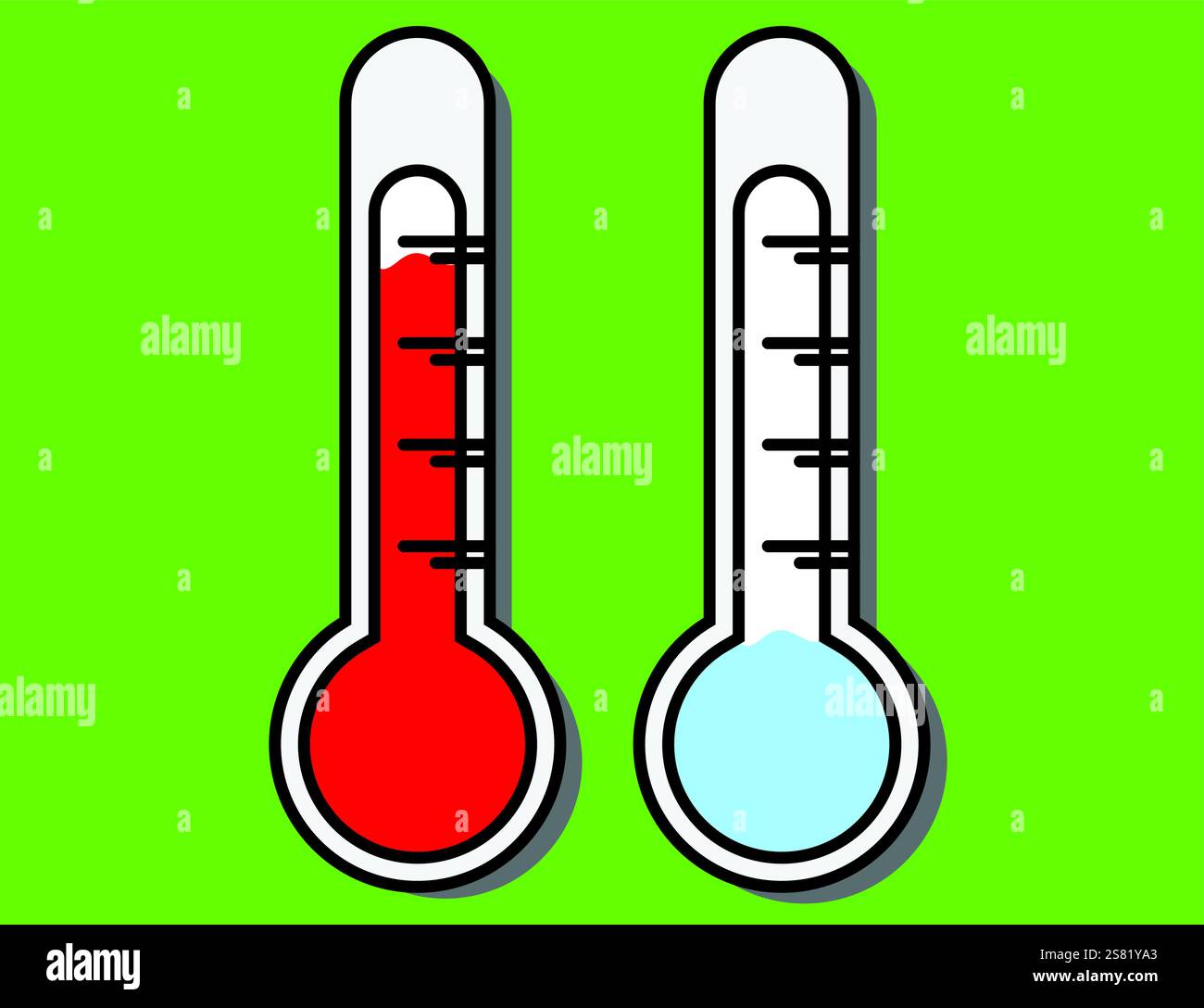 PrintTwo thermometers showing hot and cold temperatures Stock Vector