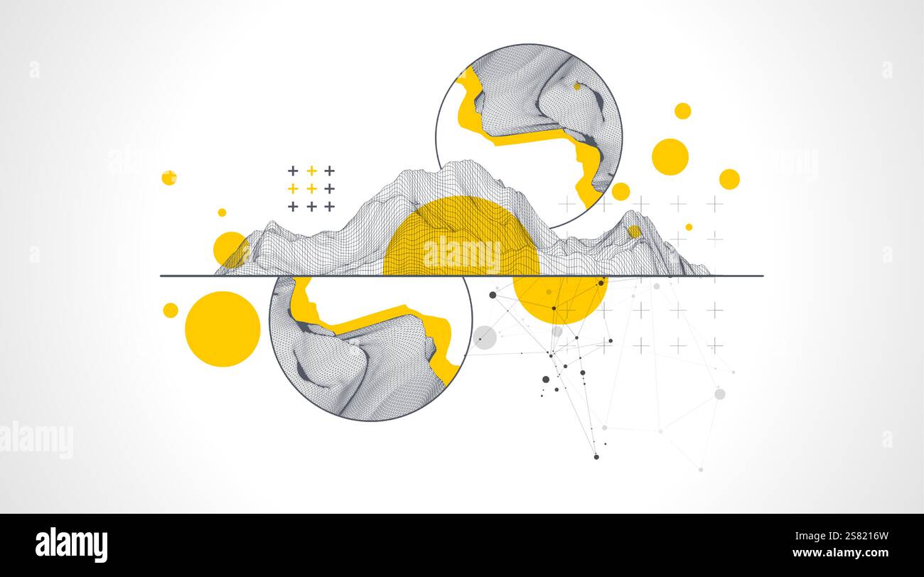 Trendy abstract wireframe background. Modern science or technology art elements. Surface illustration. Stock Vector