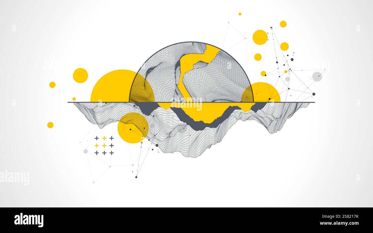 Trendy abstract wireframe background. Modern science or technology art elements. Surface illustration. Stock Vector