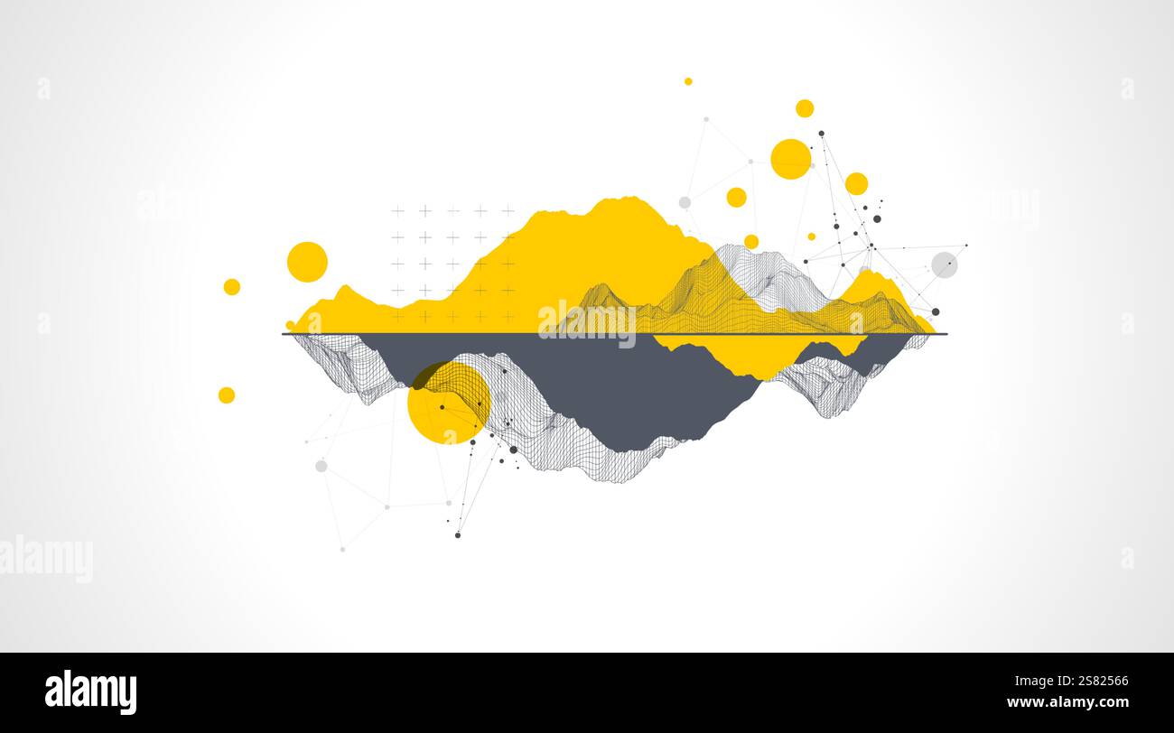 Trendy abstract wireframe background. Modern science or technology art elements. Surface illustration. Stock Vector