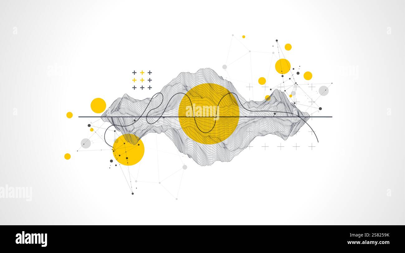 Trendy abstract wireframe background. Modern science or technology art elements. Surface illustration. Stock Vector