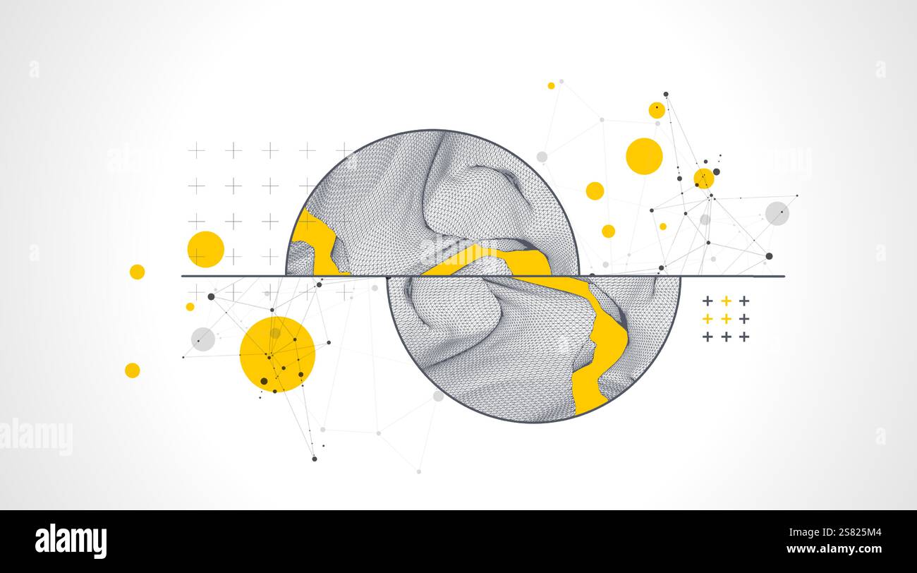 Trendy abstract wireframe background. Modern science or technology art elements. Surface illustration. Stock Vector