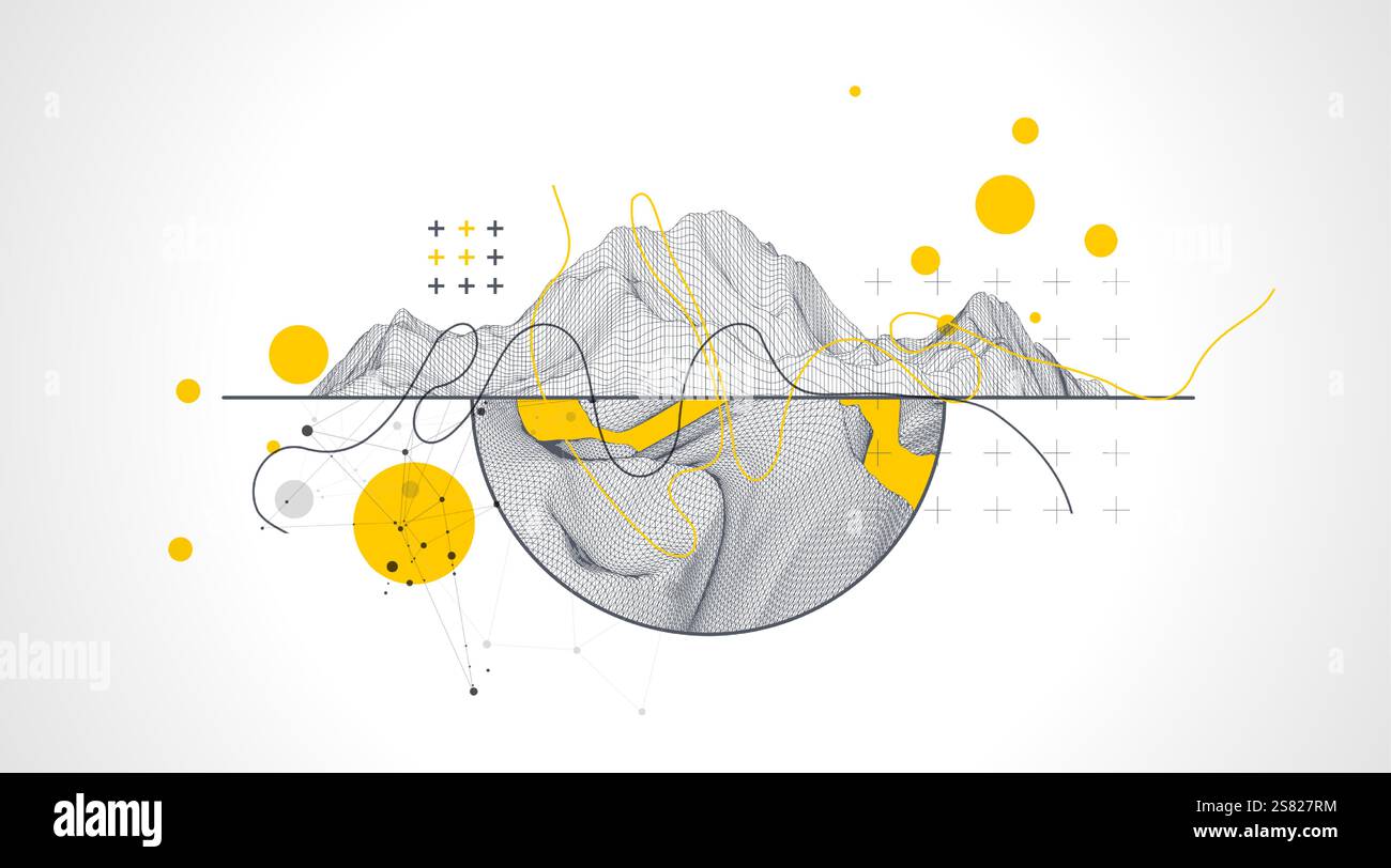 Trendy abstract wireframe background. Modern science or technology art elements. Surface illustration. Stock Vector