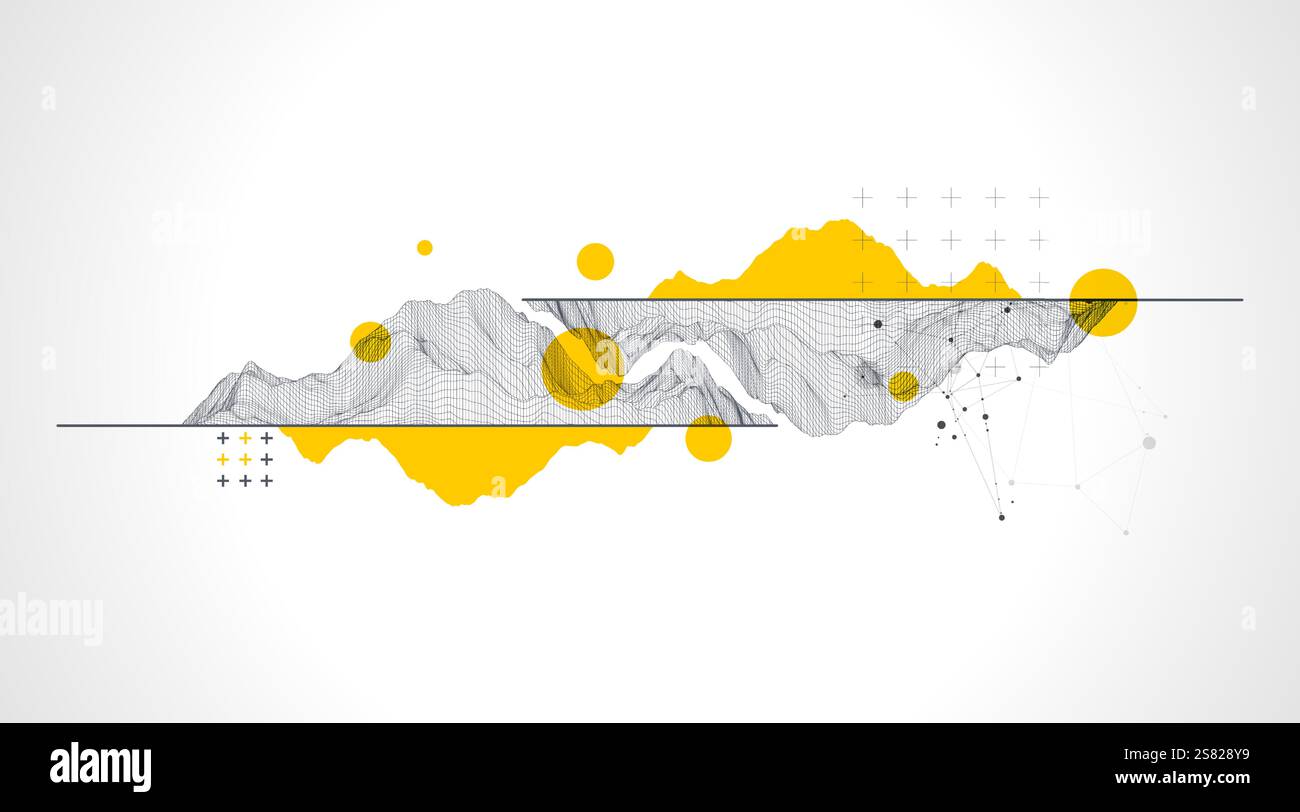 Trendy abstract wireframe background. Modern science or technology art elements. Surface illustration. Stock Vector