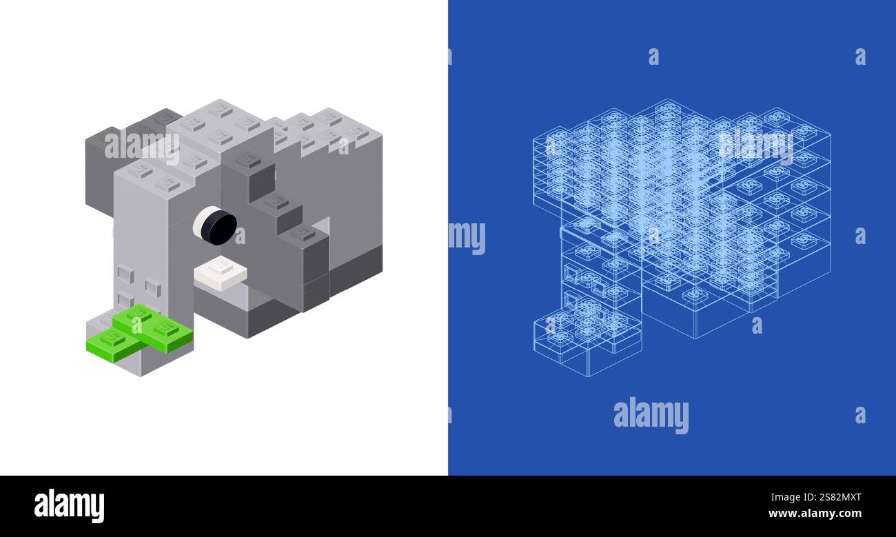 Elephant blueprint project idea and implementation. Vector illustration Stock Vector