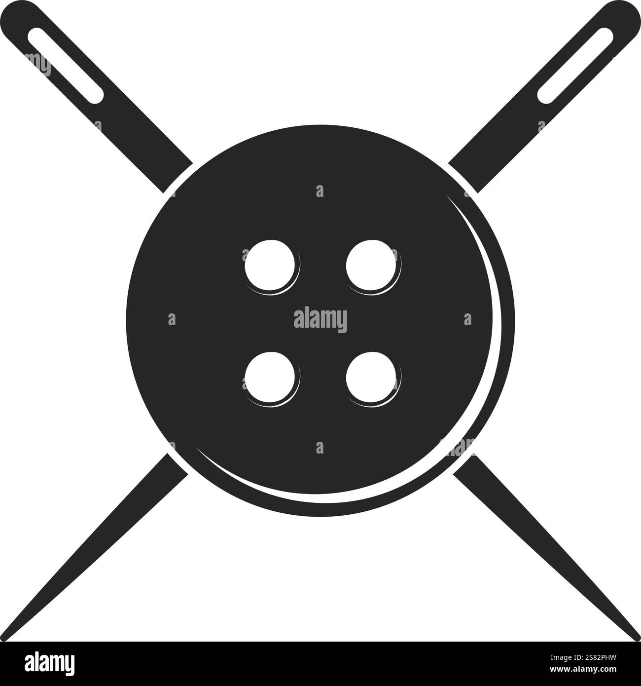Needlecraft or clothes tailer concept of two sewing needles crossed over behind a button in vector Stock Vector