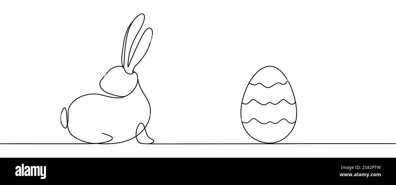 Linear Vector illustration continuous one line drawing of Happy Easter ...