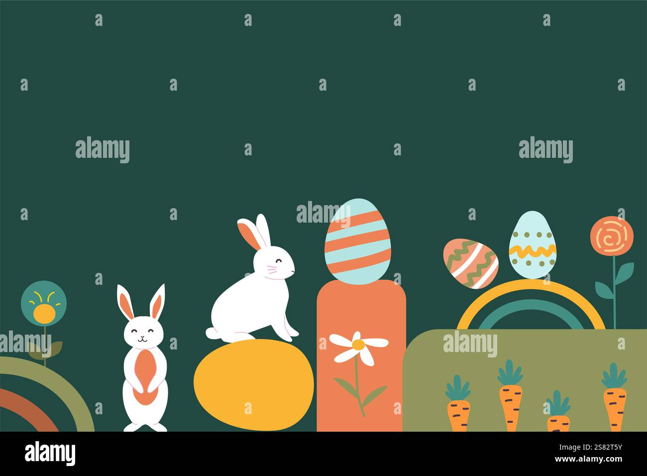 Happy easter celebration with colorful patterns and playful bunny design. Stock Vector