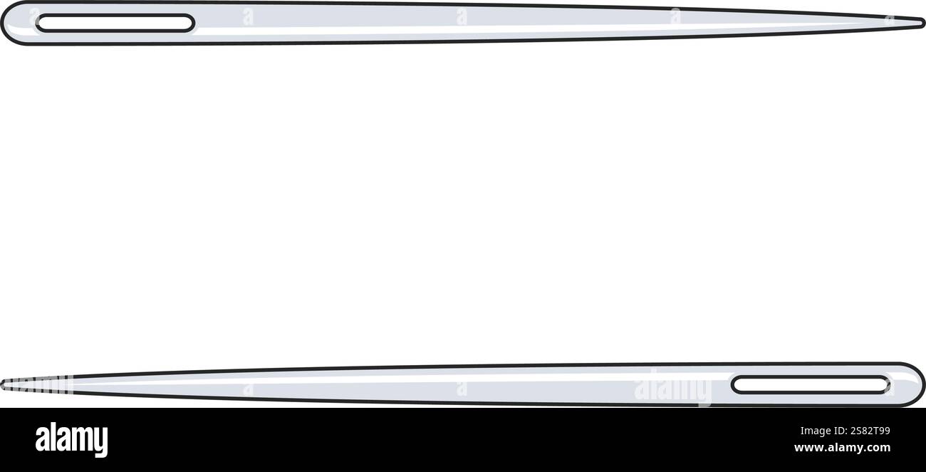 Two sewing needles facing opposite directions forming a border with copy space in between in vector Stock Vector