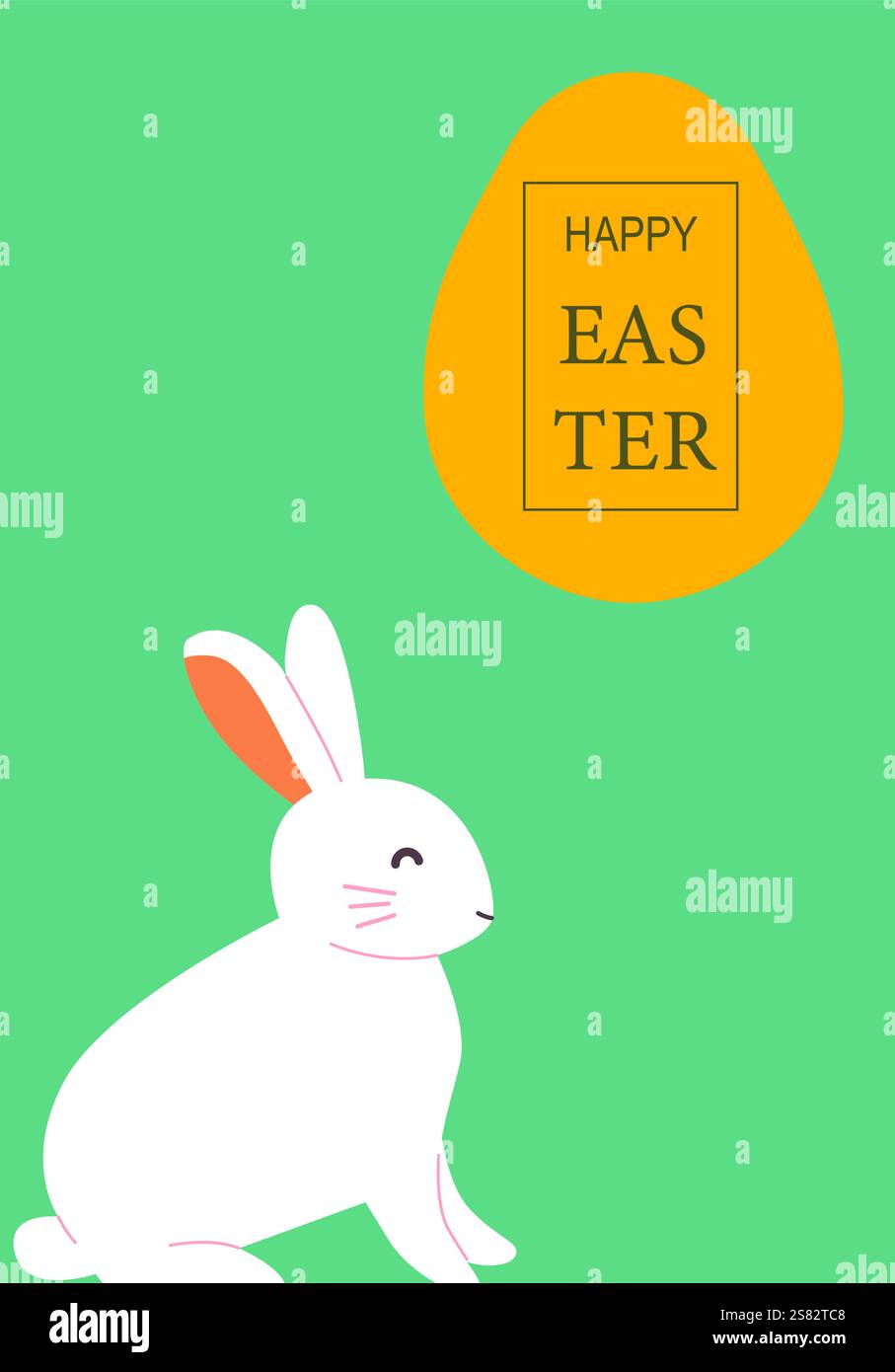 Playful easter design with happy bunny and easter egg greeting card. Stock Vector