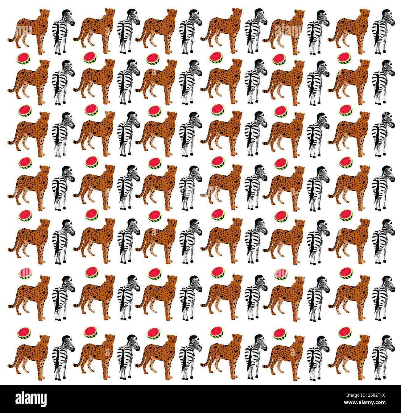 zebra, cheetah with fruit as a pattern background Stock Vector
