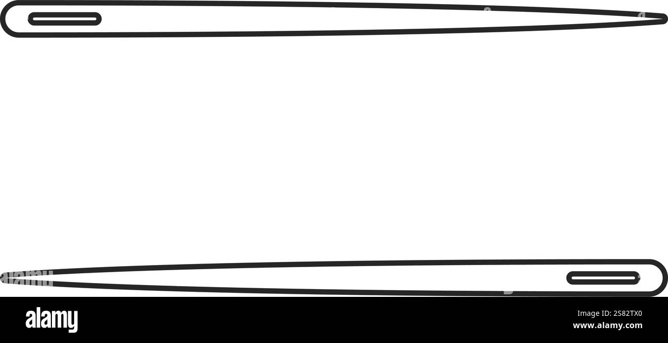 Two sewing needles facing opposite directions forming a border with copy space in between in outline vector Stock Vector