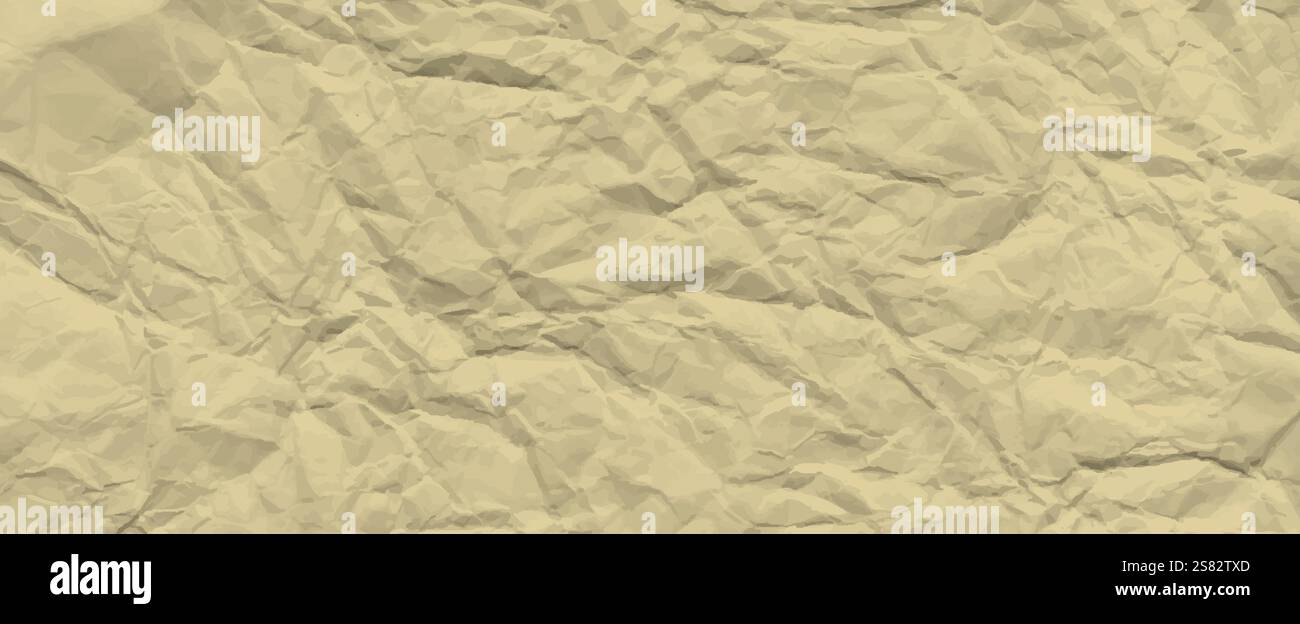 Crumpled brown rice paper texture. Abstract yellow background with wrinkled fold cardboard texture. Vector illustration horizontal fold crumpled empty Stock Vector