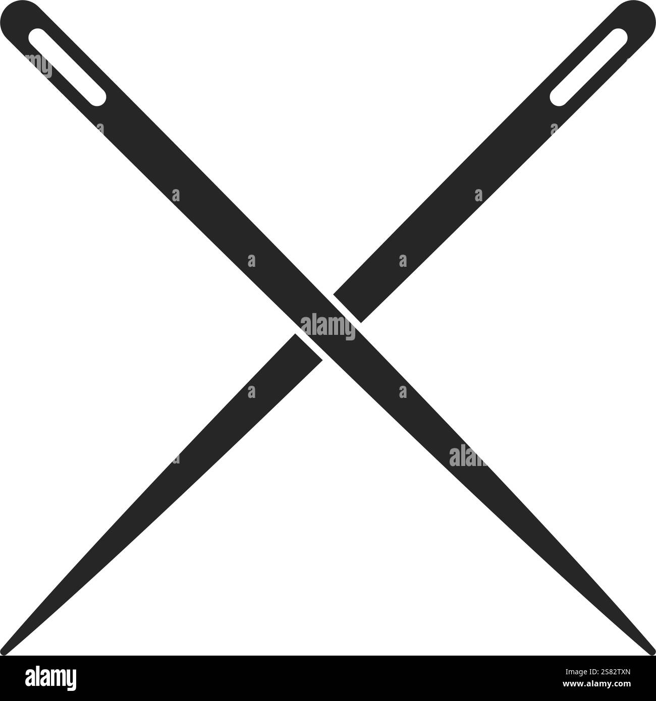 Two straight sewing needles crossed over silhouette icon vector Stock Vector