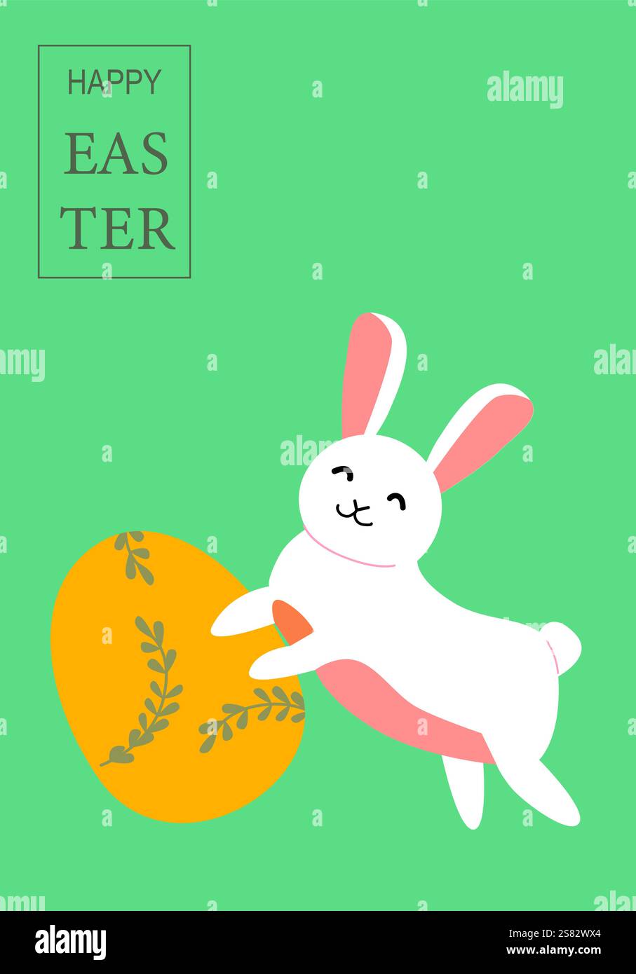 Happy easter celebration poster with cute bunny and egg design. Stock Vector