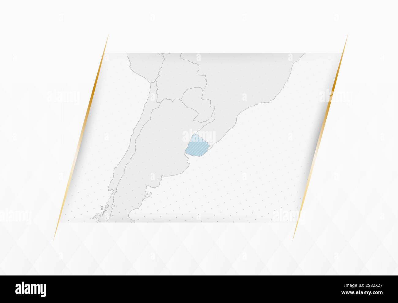 Uruguay Map in Blue with Gold Framed Accents. Modern Vector Map of Uruguay. Vector Illustration. Stock Vector